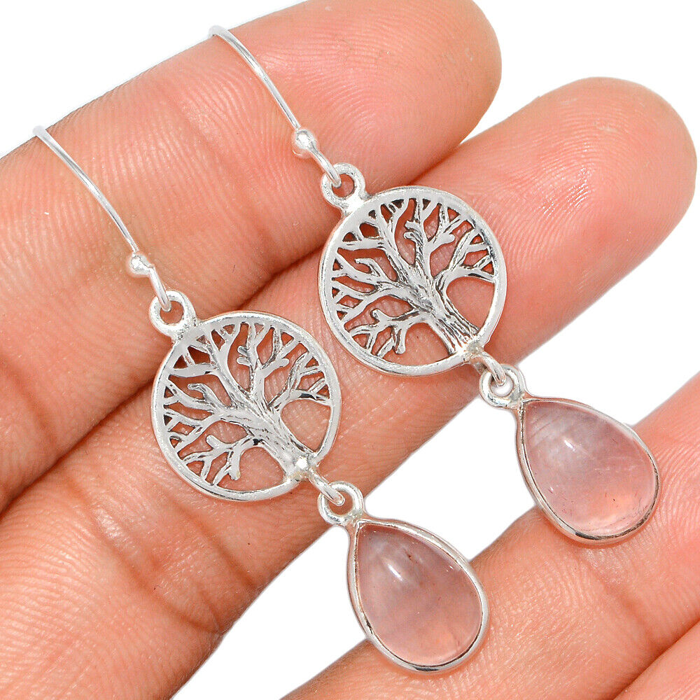 Tree of Life Rose Quartz Earrings