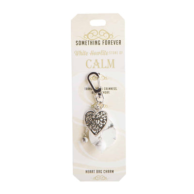 white howlite heart bag charm keyring crystal
