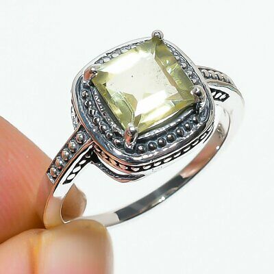 Green Amethyst Gemstone Handmade 925 Solid Sterling Silver Jewellery Ring Size 7