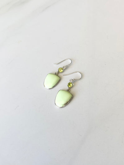 Lemon Chrysoprase & Peridot Silver Earrings