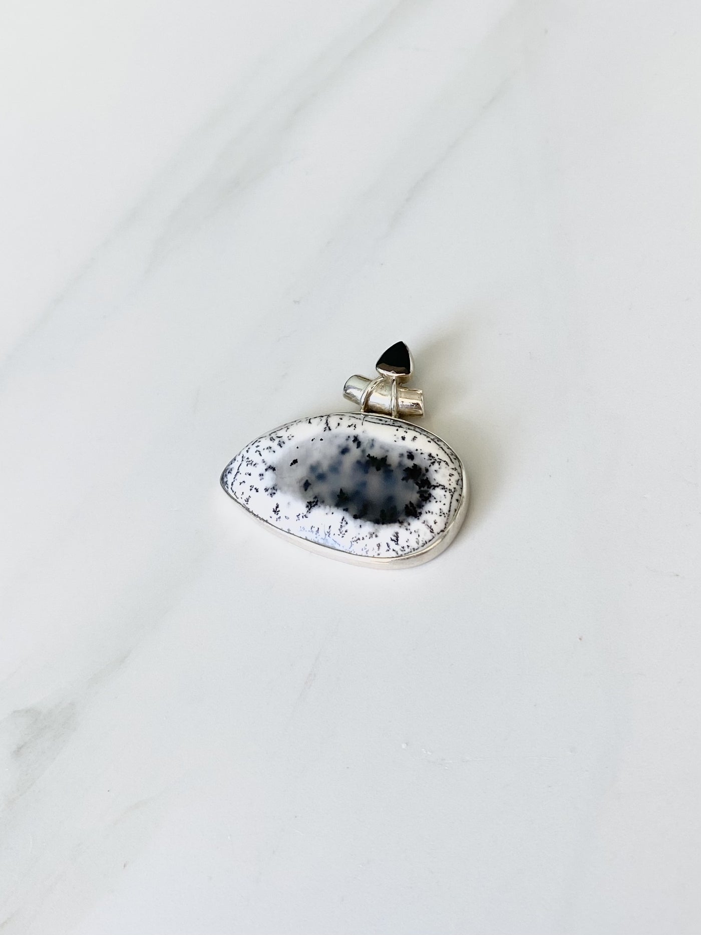 Dendritic Opal & Black Onyx Silver Pendant