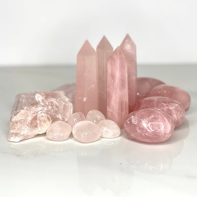 rose quartz points and raw clusters for love and self love forembrace