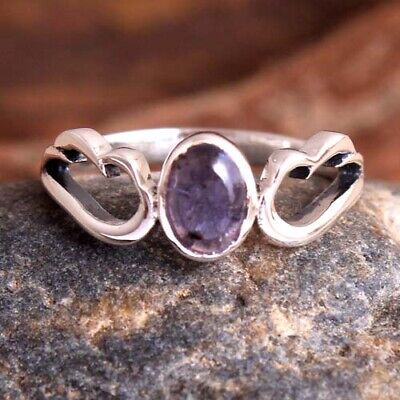 Blue Iolite Gemstone Silver Ring Size 7