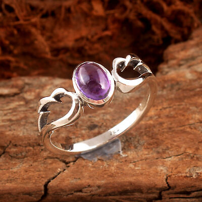 Purple Amethyst Silver Ring Size 7.5