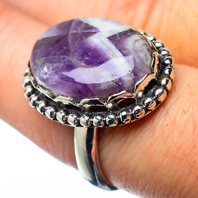 Size 8 Chevron Amethyst Silver Ring