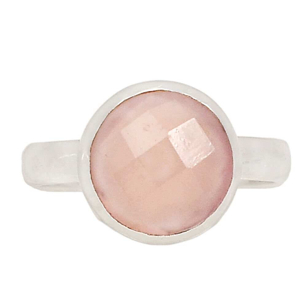 Faceted Rose Quartz Silver Ring Size 7