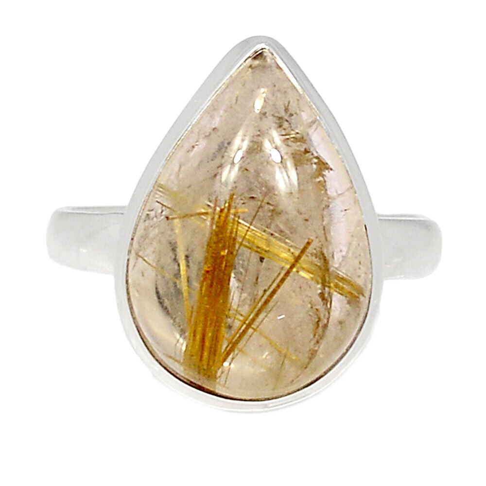 Golden Rutile Silver Ring Size 10.5