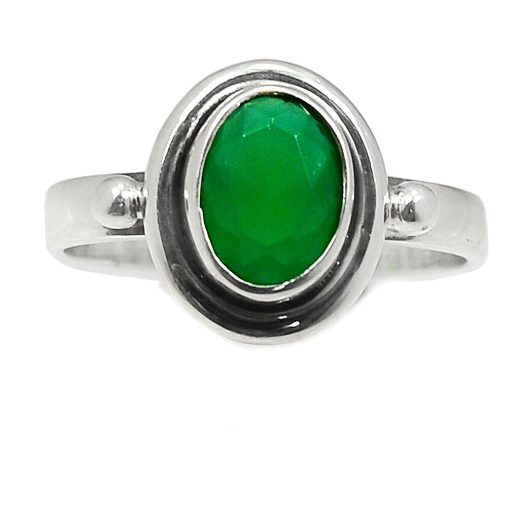 Indian Emerald Silver Ring Size 7