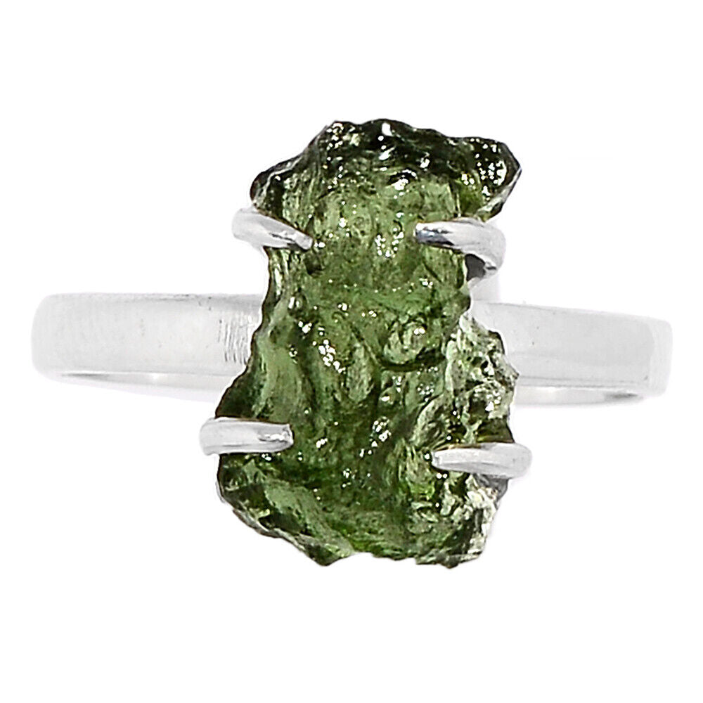 Genuine Czech Moldavite Silver Ring Size 8.5