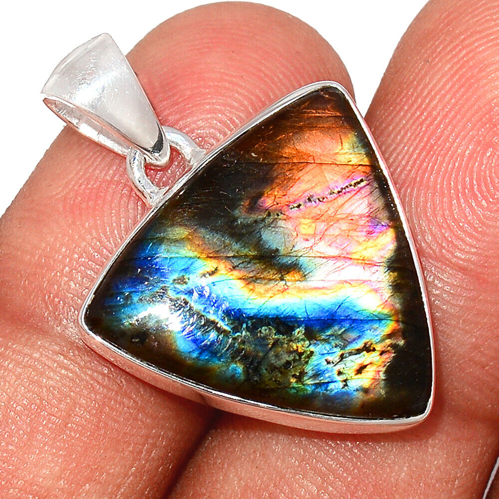 Natural Purple Spectrolite Labradorite Triangular Pendant