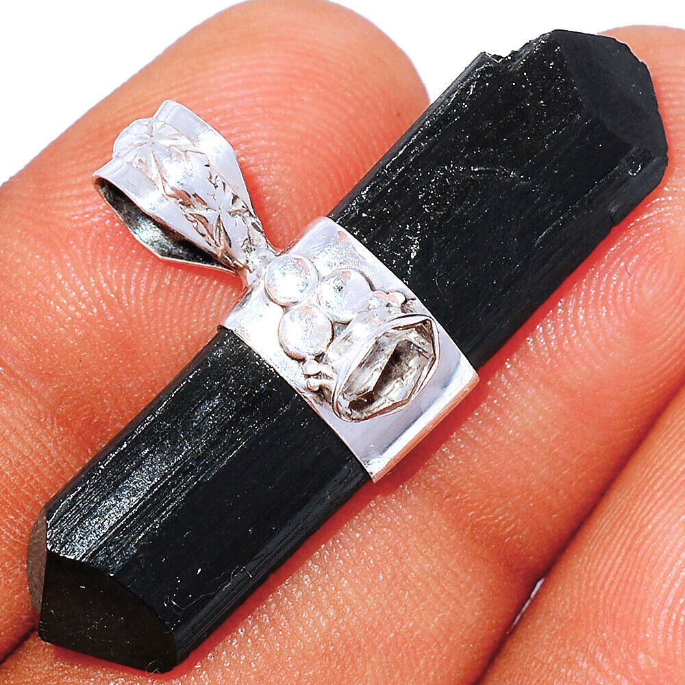 Rough Black Tourmaline Pendant with Herkimer Diamond