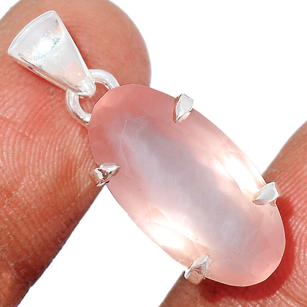 Faceted Rose Quartz Oval Pendant