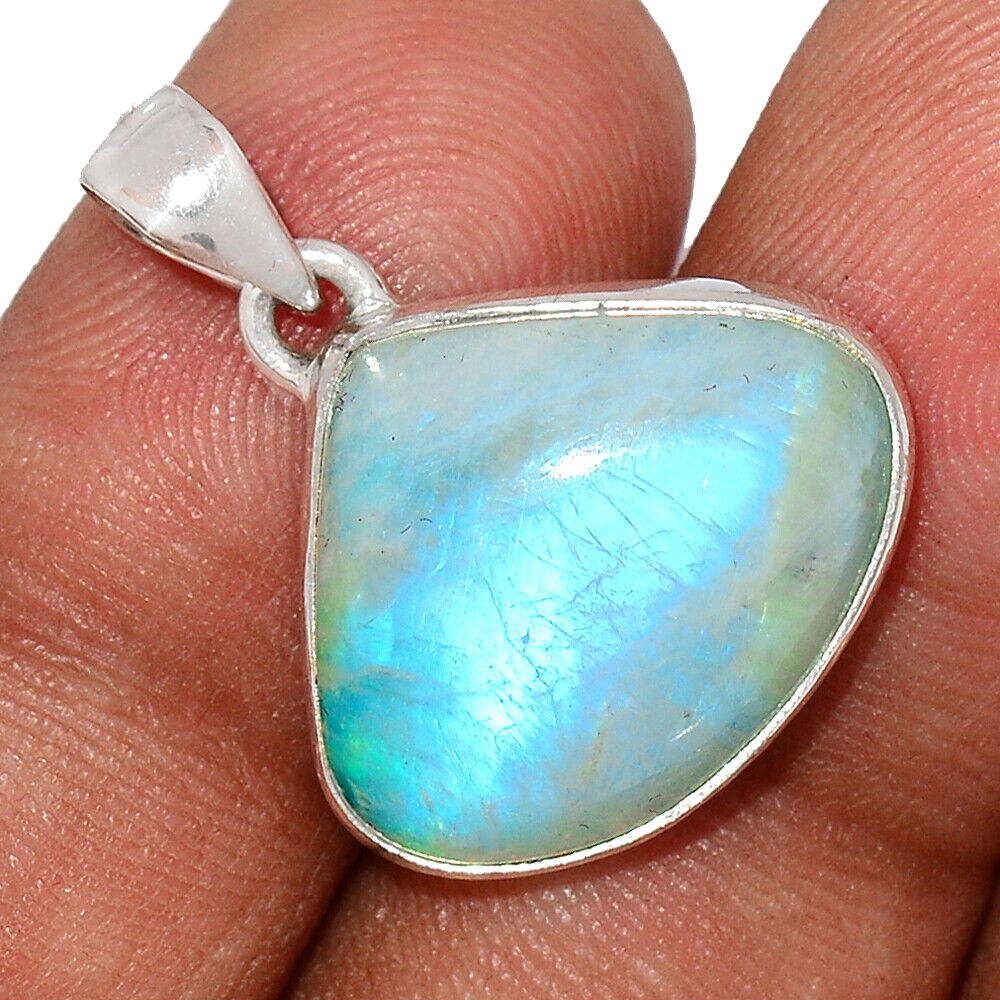 Green Rainbow Moonstone Silver Pendant