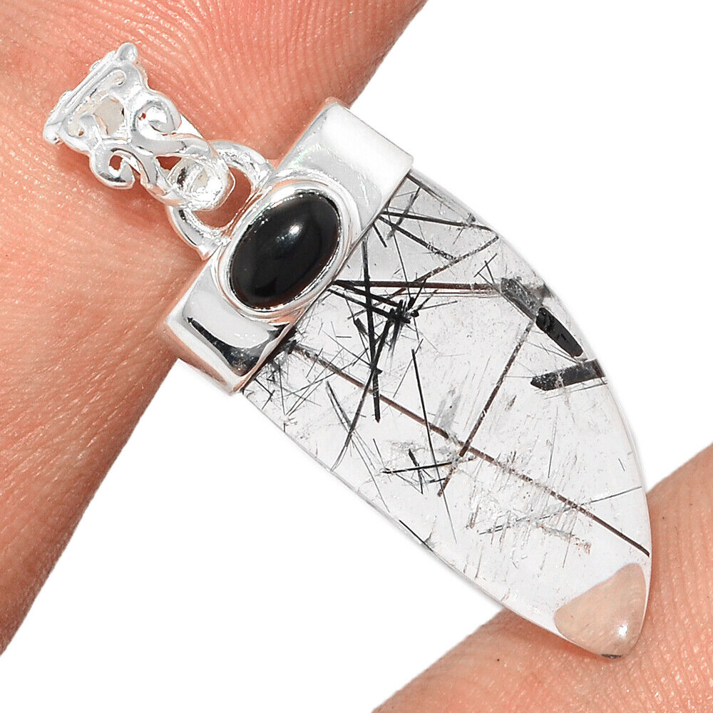 Black Rutile Tourmalated Quartz & Black Onyx Irregular Shape