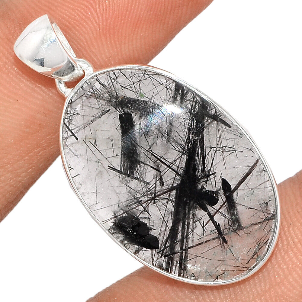 Black Rutile Tourmalated Quartz Pendant