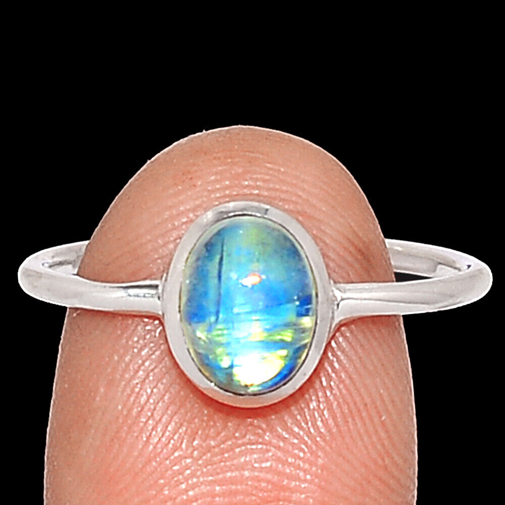 Green Moonstone Silver Ring Size 9