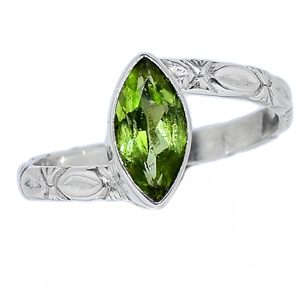 Faceted Marquise Peridot Silver Ring