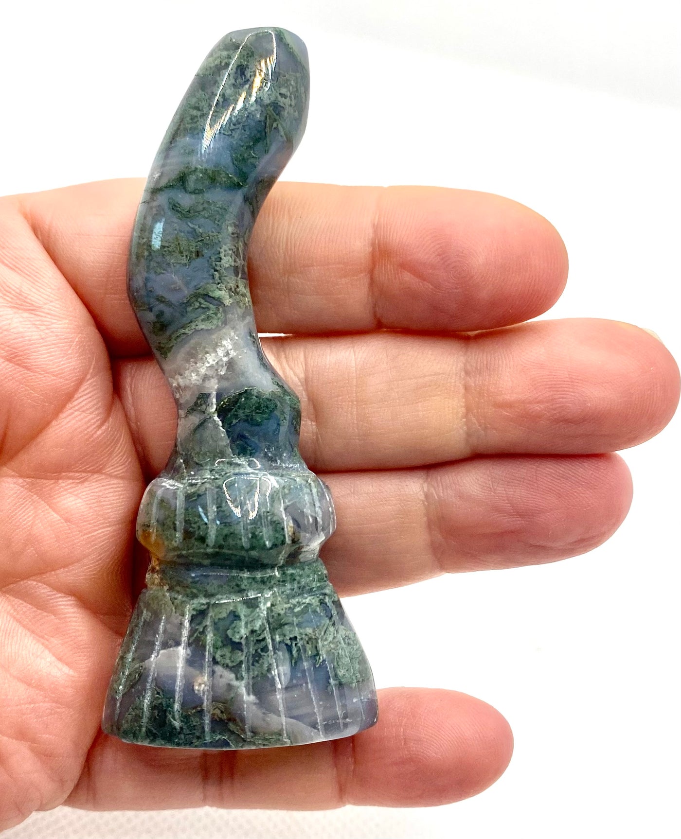 Moss Agate Hand Carved Witches Broom