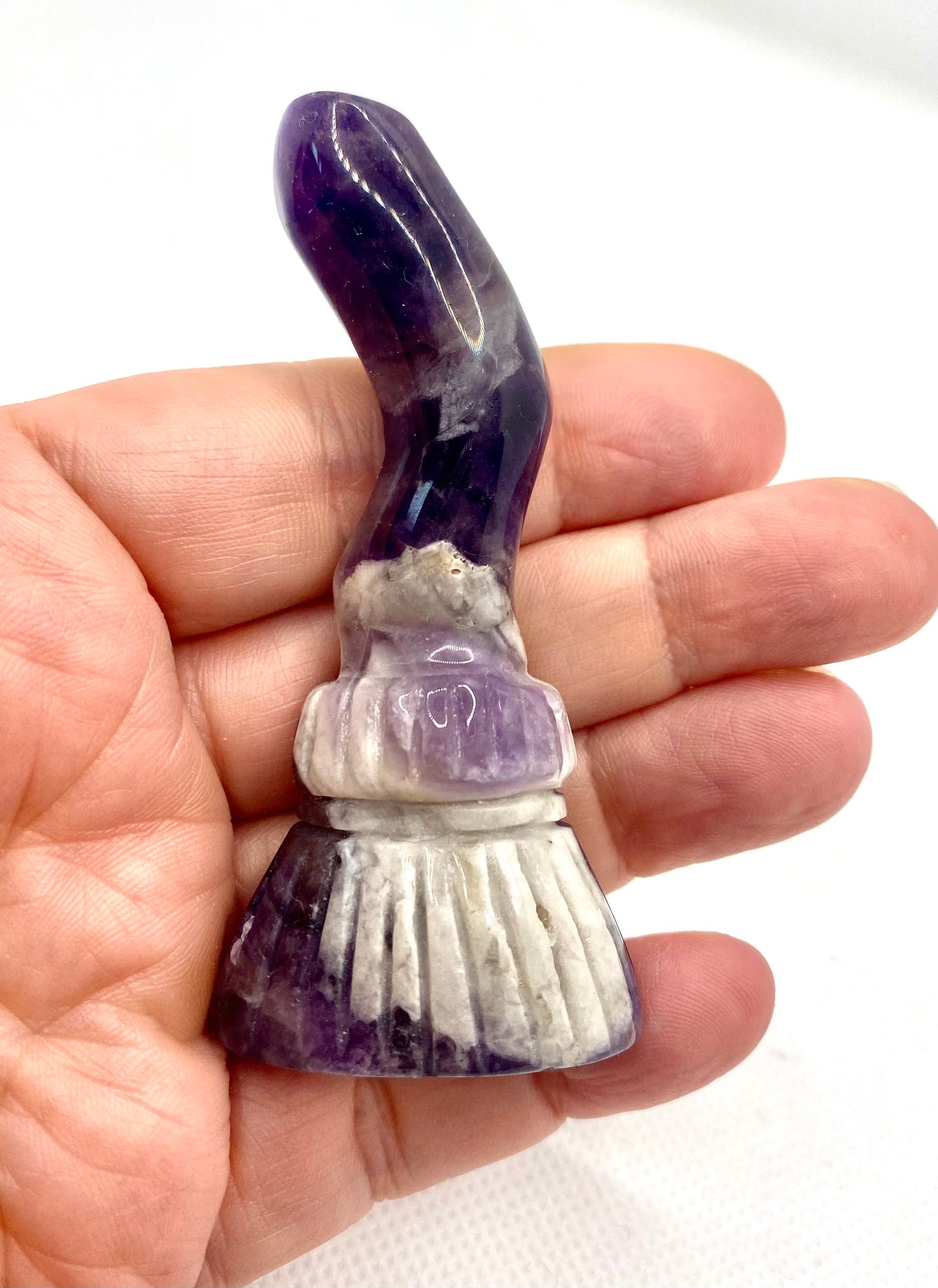 Chevron Amethyst Hand Carved Witches Broom