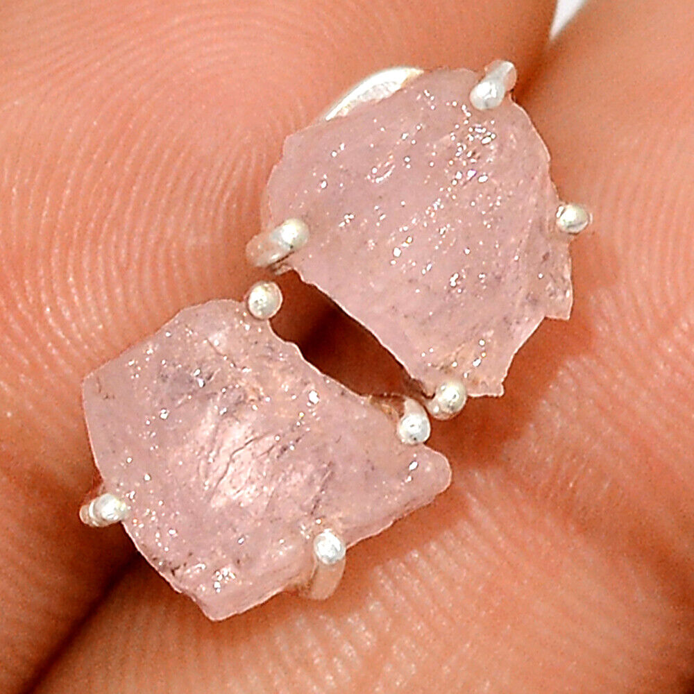 Rough Morganite 925silver stud earrings