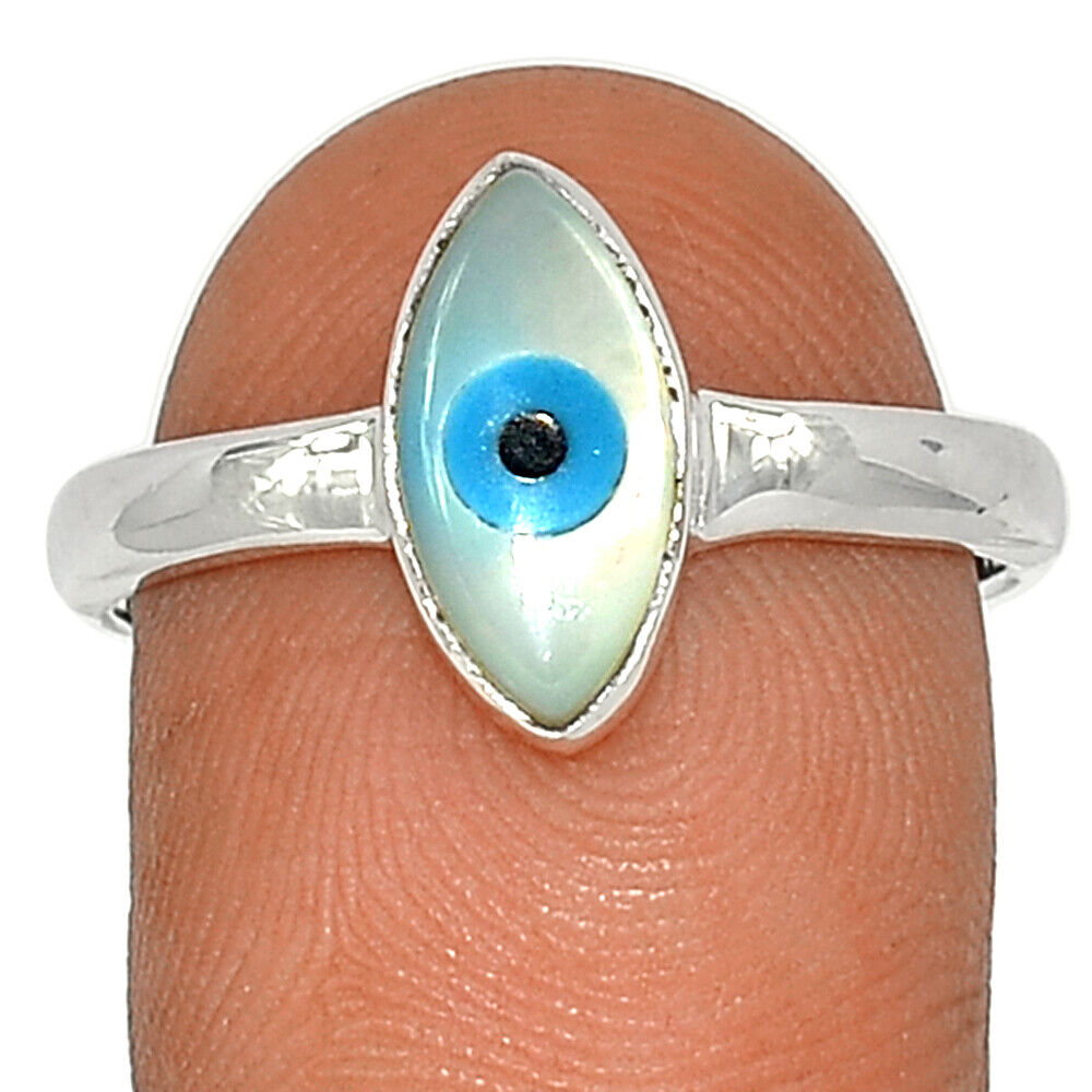 Experience the Alluring Fusion of Protection and Style with our Composite Evil Eye Shell & Turquoise 925 Silver Ring