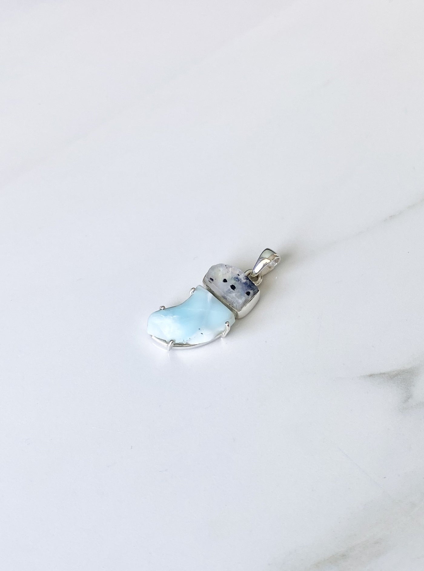 Larimar & Rainbow Moonstone Silver Pendant