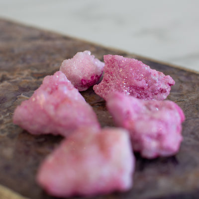 Pink Aura quartz cluster