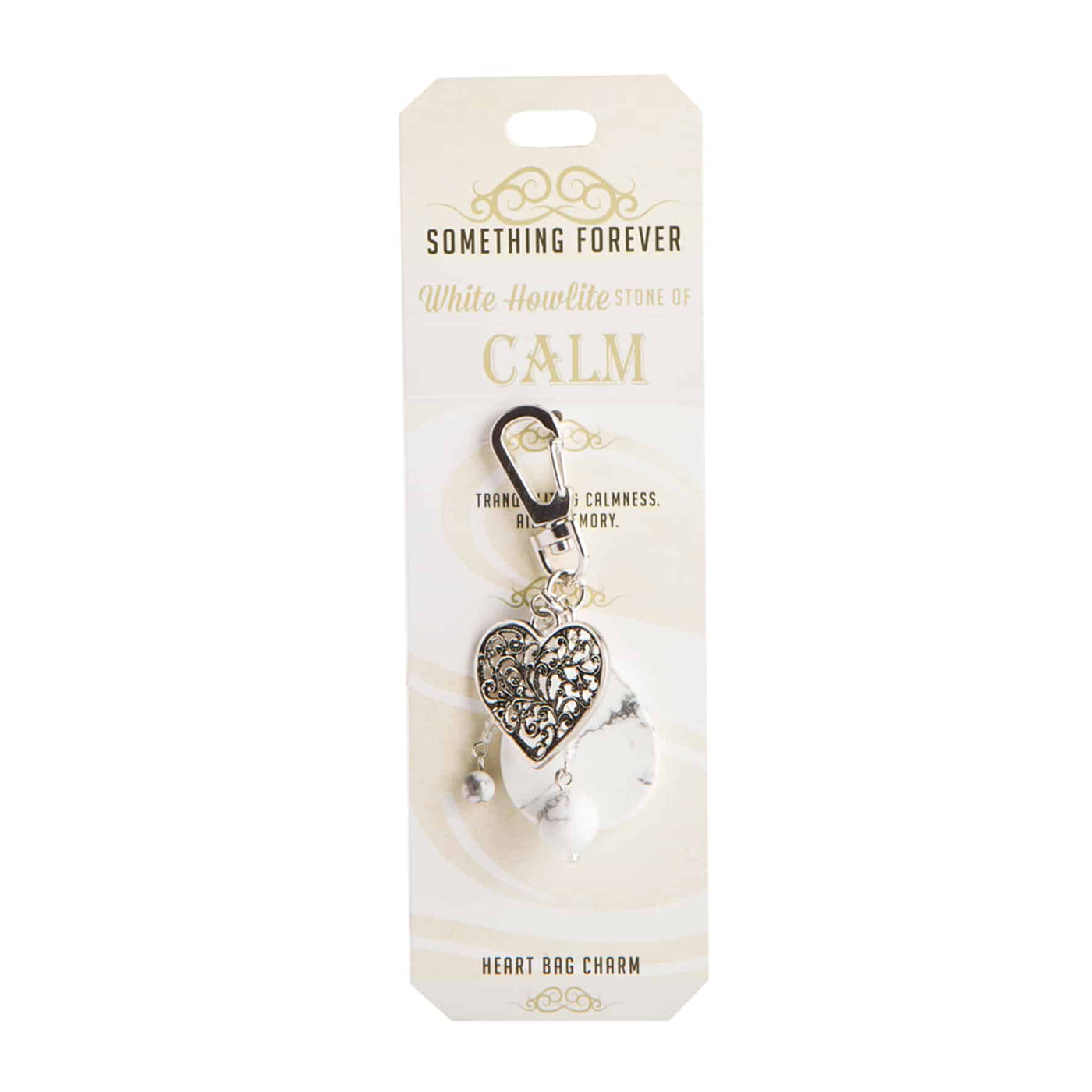 white howlite heart bag charm keyring crystal