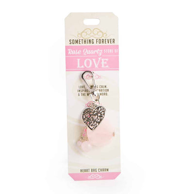 rose quartz heart bag charm keyring crystal