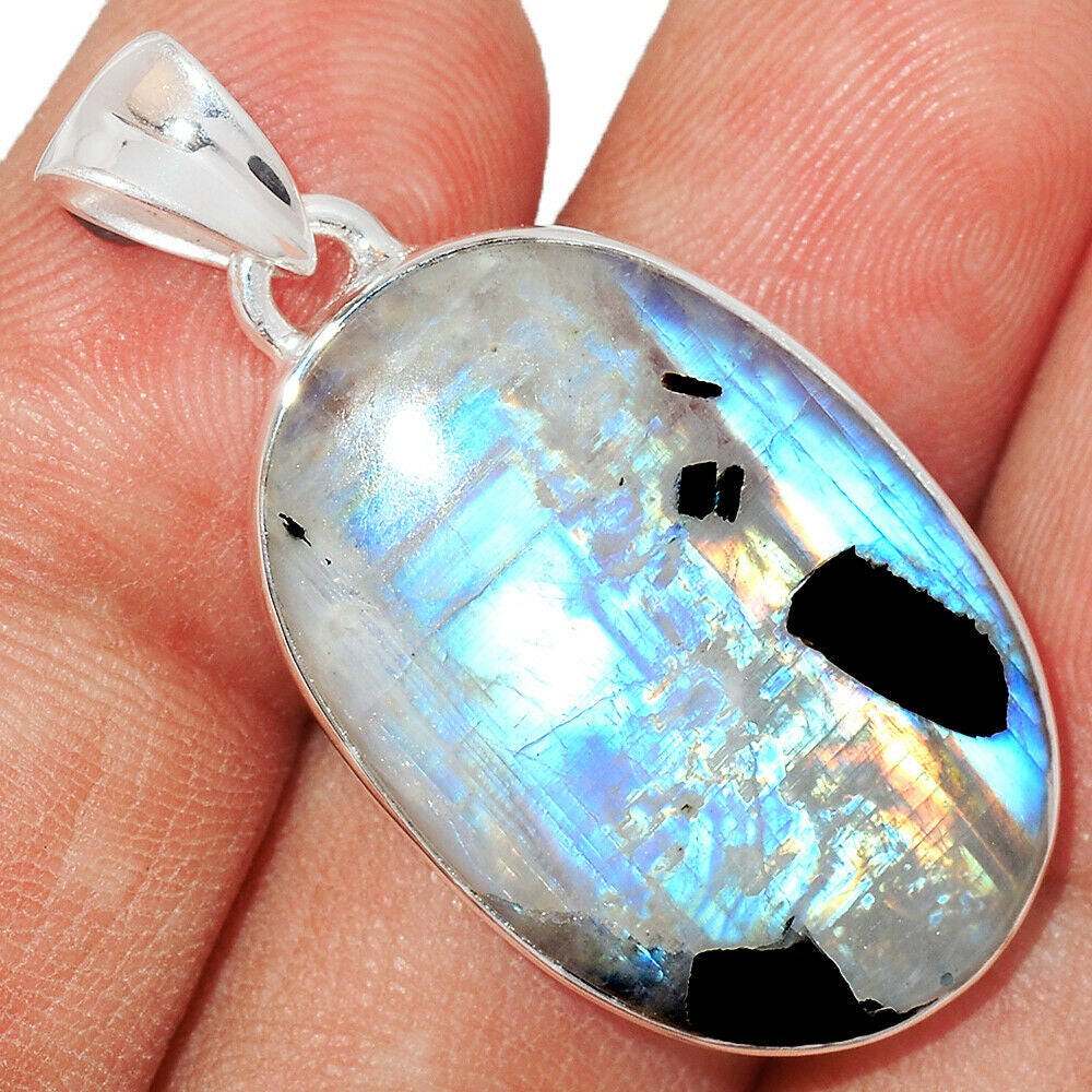 Rainbow Moonstone & Quartz Pendant