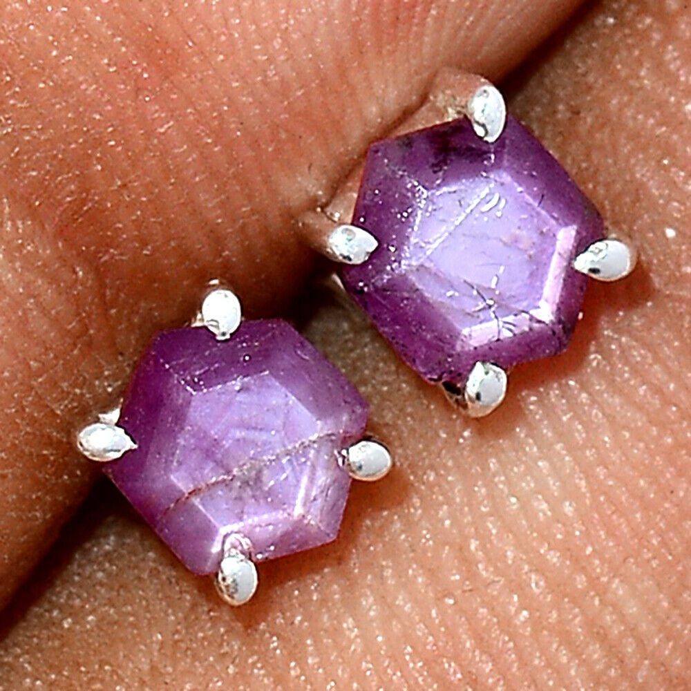 Natural Faceted Pink Sapphire Sterling Silver Stud Earrings
