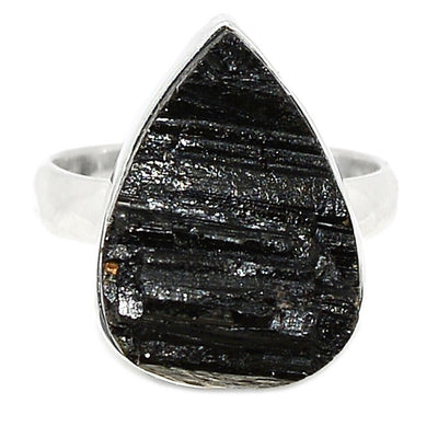 Black Tourmaline Rough Sterling Silver Ring s.7