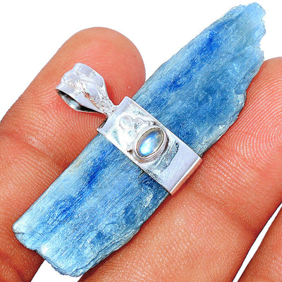 Kyanite Rough and Moonstone Pendant