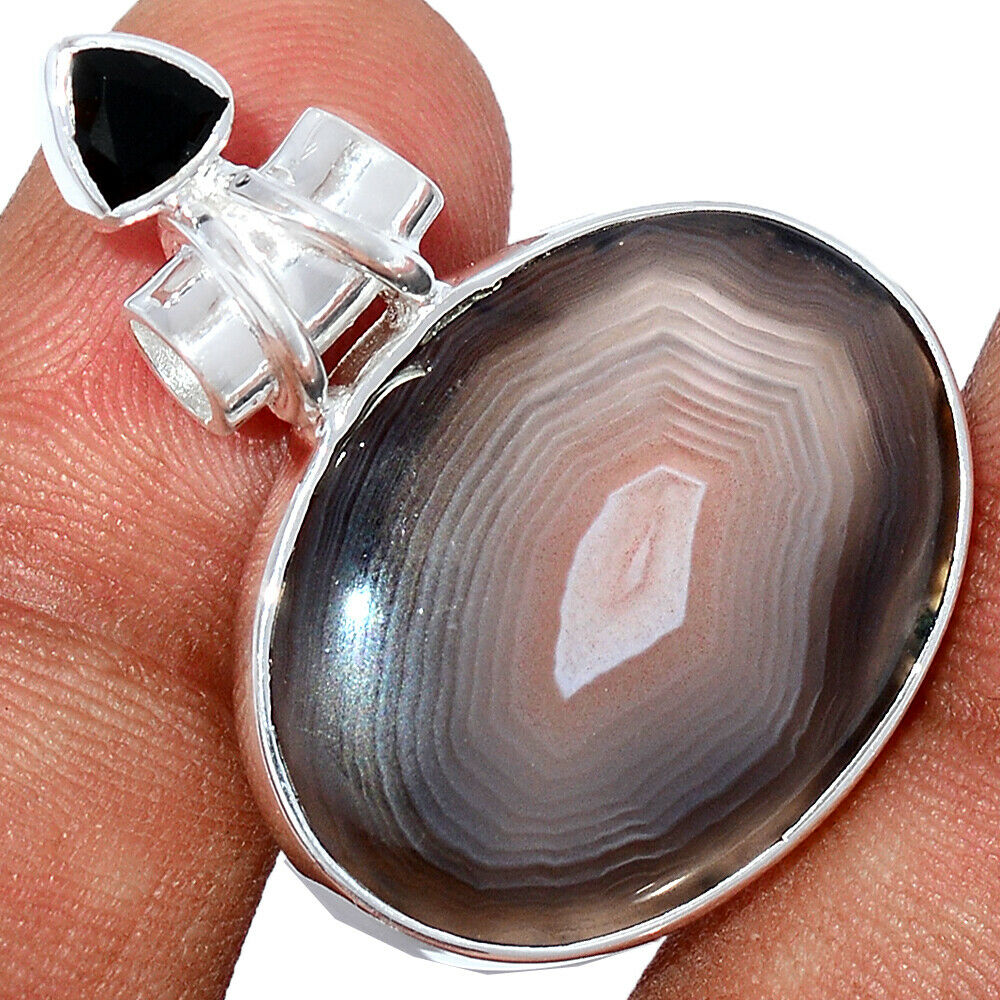 Botswana Agate and Black Onyx Pendant
