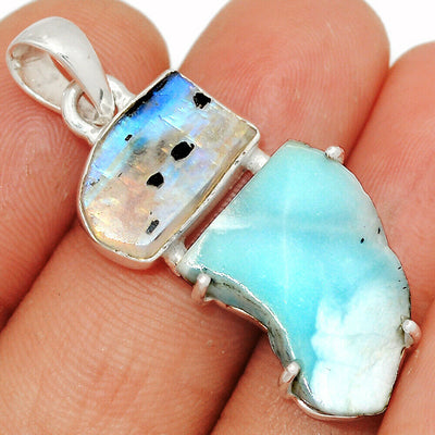 Larimar & Rainbow Moonstone Silver Pendant