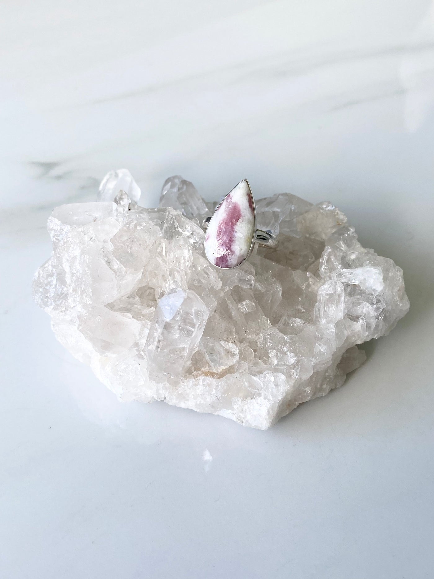 Pink Tourmaline in Quartz Sterling Silver 925 Ring