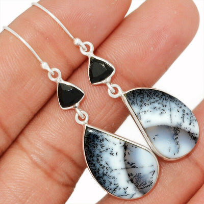 Merlinite Dendritic Opal & Black Onyx Earrings