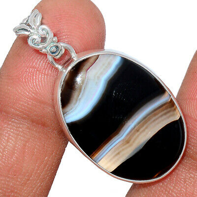 Black Botswana Agate 925 Sterling Silver Pendant