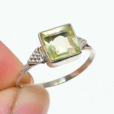 Green Amethyst Gemstone Handmade 925 Solid Sterling Silver Jewellery Ring Size 7.5