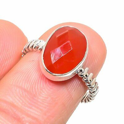 Red Carnelian Gemstone Handmade 925 Solid Sterling Silver Jewelry Ring Size 7.5