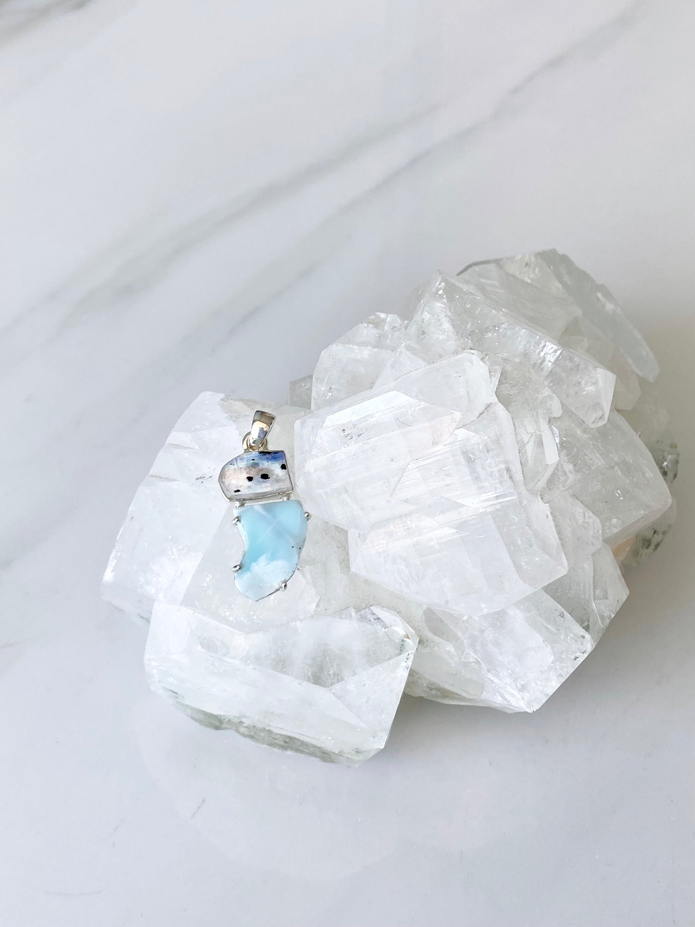 Larimar & Rainbow Moonstone Silver Pendant