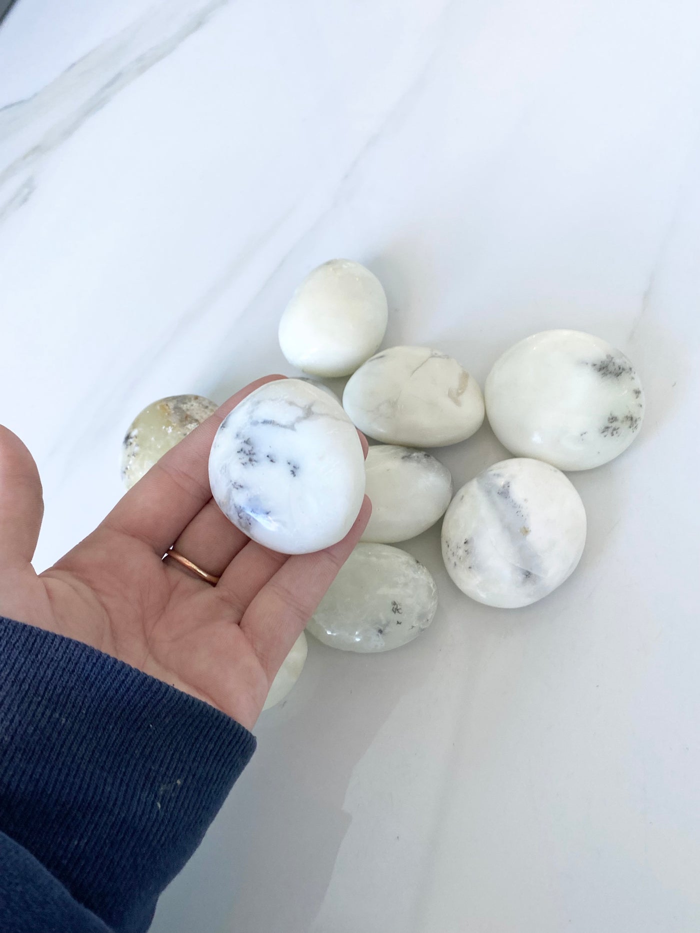 White Dentric Opal Palm Stone/Merlinite