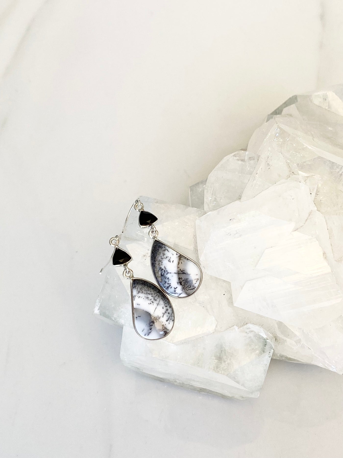 Merlinite Dendritic Opal & Black Onyx Earrings