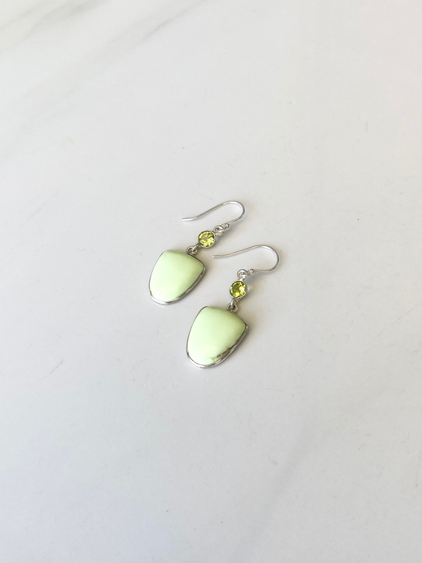 Lemon Chrysoprase & Peridot Silver Earrings
