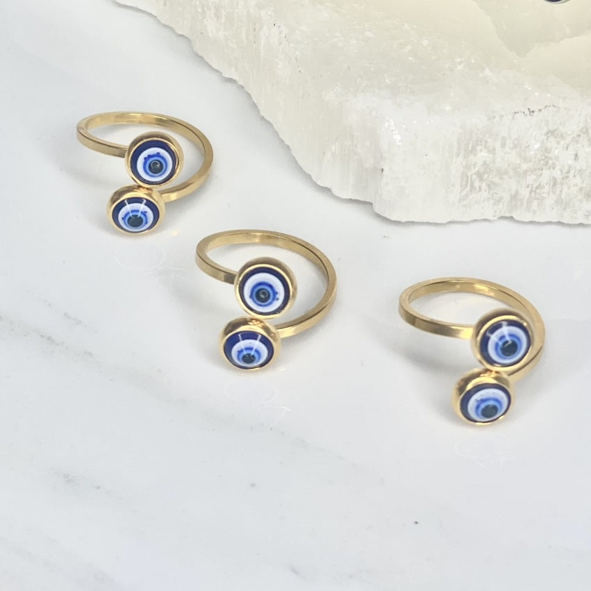 Blue Eye of Protection Ring - Gold Plated