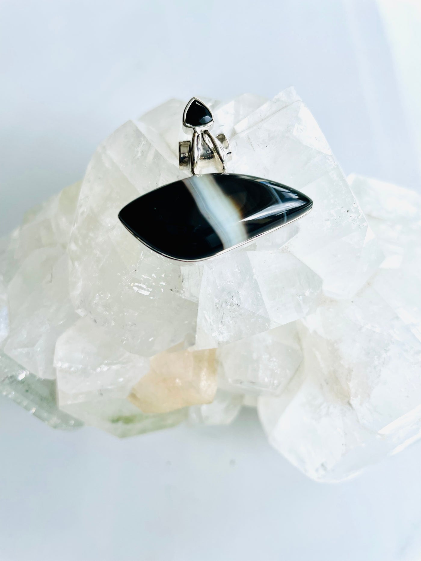 Black Botswana Agate and Black Onyx Pendant