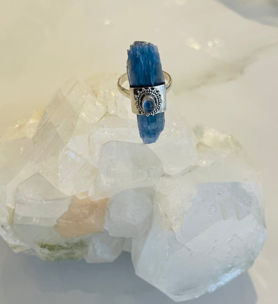 Kyanite Rough and Blue Topaz ring