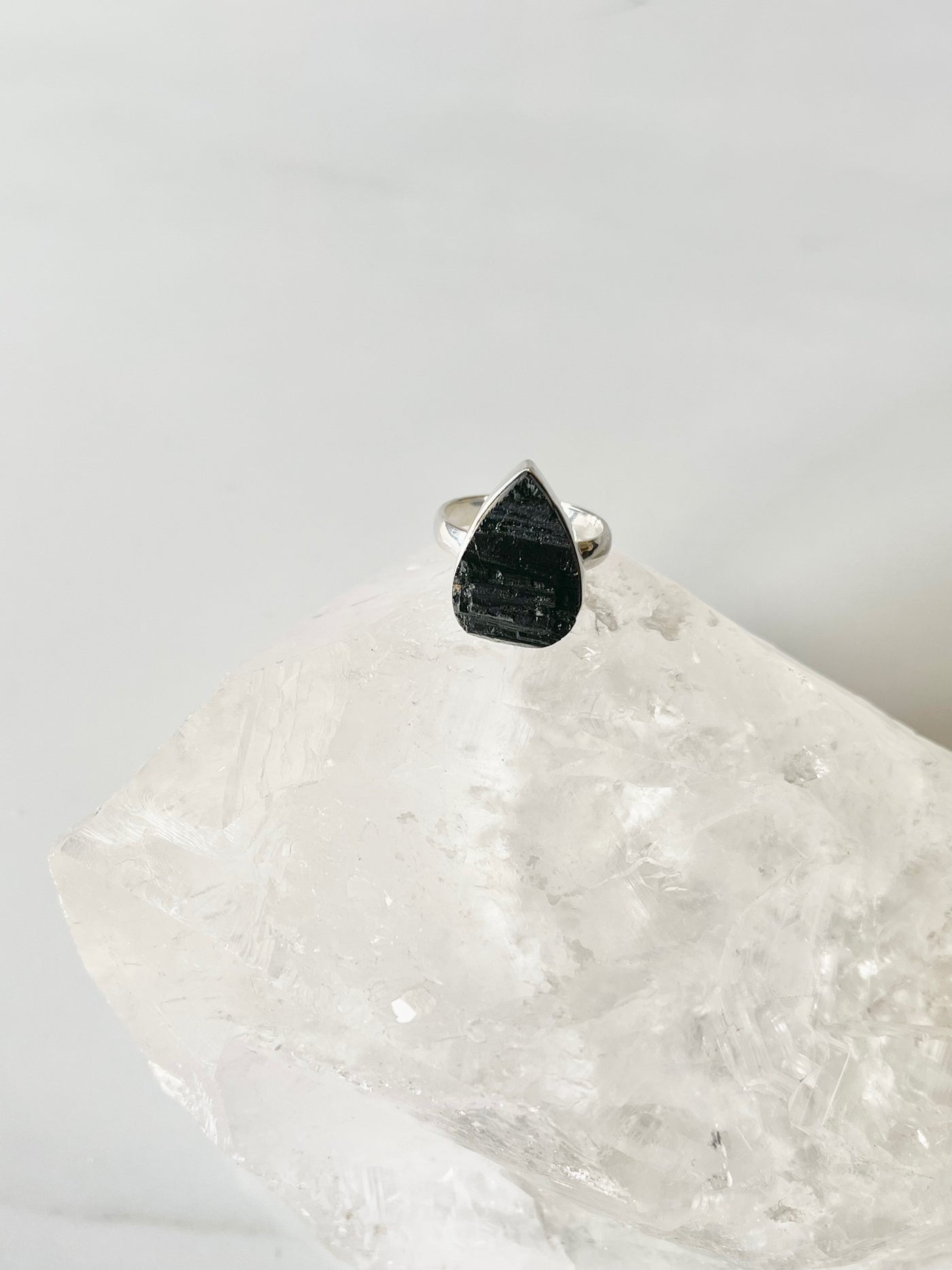 Black Tourmaline Rough Sterling Silver Ring s.7