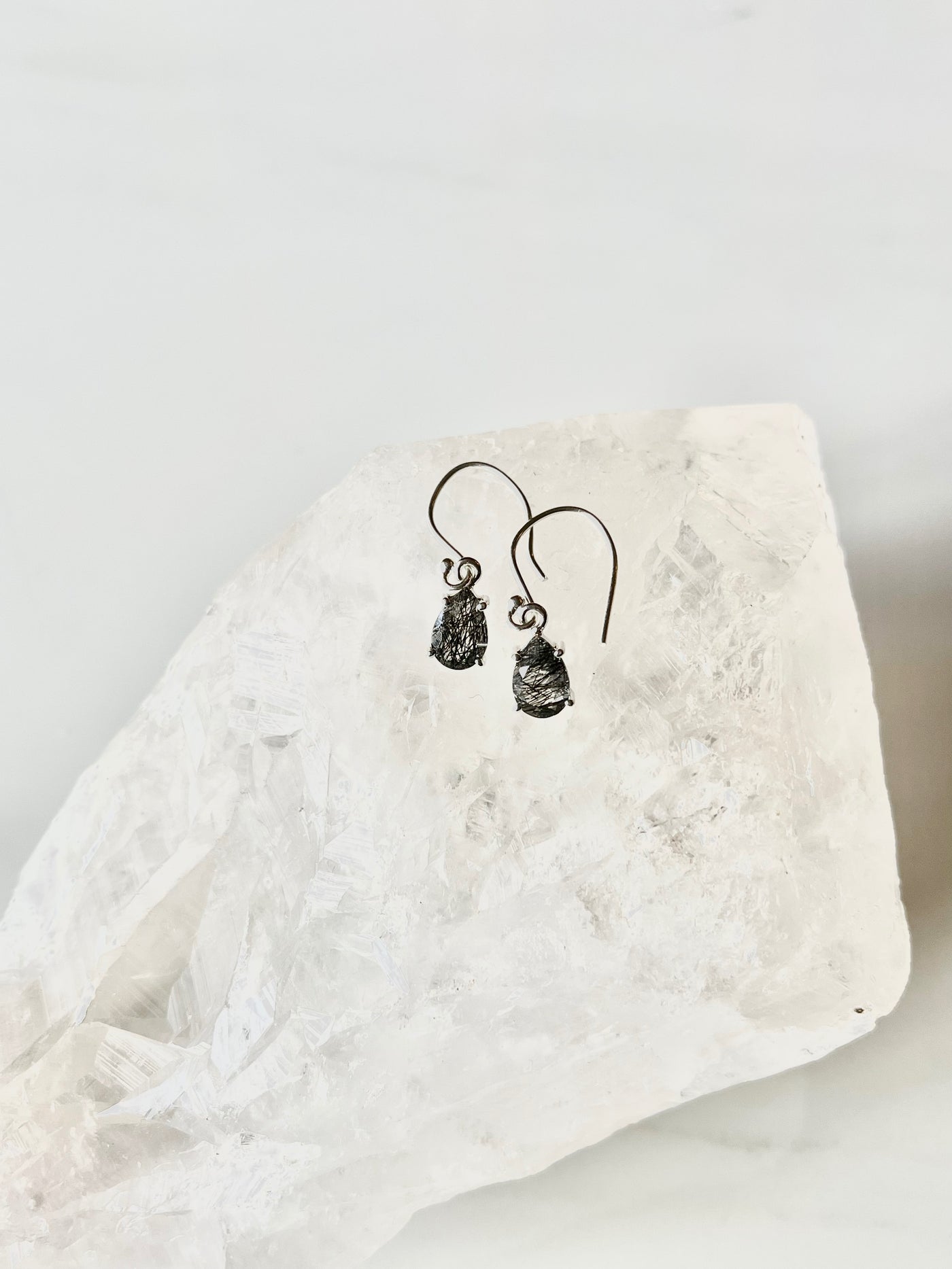 Faceted Black Tourmaline In Quartz - Shri Lanka Silver Earrings