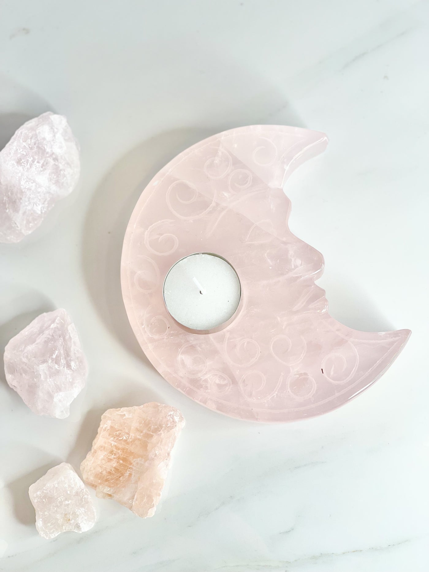 Rose Quartz Crescent Moon Candle Holder